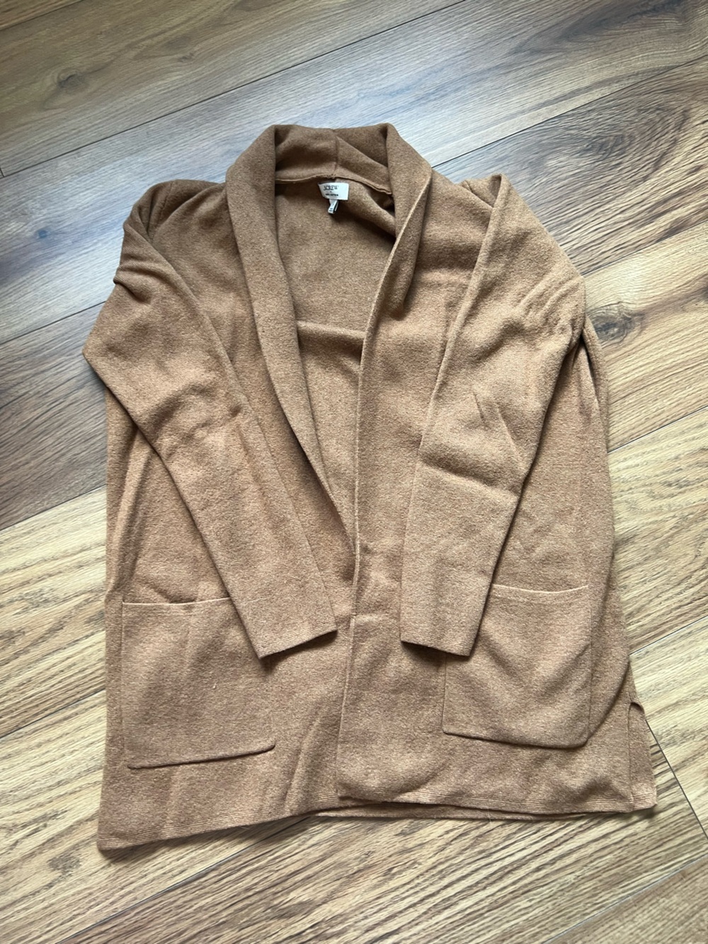J.Crew Open Front Sweater Blazer Cardigan Small S Camel Brown Cotton Pocket